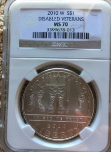 2010 W DISABLED VETERANS Commemorative Silver $1 Coin, NGC: MS70. 3399678-013 - Picture 1 of 2