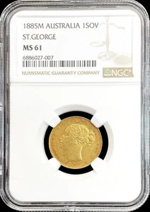 1885 M GOLD AUSTRALIA SOVEREIGN ST. GEORGE YOUNG HEAD COIN NGC MINT STATE 61 - Picture 1 of 2
