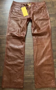 NWT ST. JOHN Vintage Y2K Retro BOHO 100% LEATHER STRAIGHT Pants $995 sz 8 32” W - Picture 1 of 6