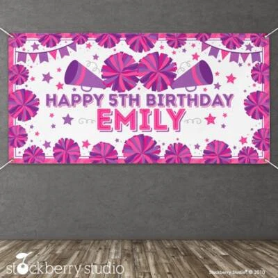 Cheerleading Birthday Party Vinyl Banner Personalized Cheer Decoration - Image 1 of 3