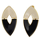 Monet Black Off White Enamel Clip Earrings Long 80s 90s Oval Dangle Drop Jewelry