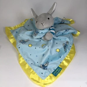 Goodnight Moon Lovey Bunny Blue Yellow Satin Edge 17”x18” Nunu Plush - Picture 1 of 5