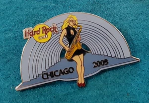CHICAGO SEXY BLONDE SAXOPHONE JAZZ GIRL BLACK DRESS 2003 Hard Rock Cafe PIN LE - Picture 1 of 1