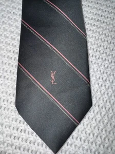 VINTAGE Yves Saint Laurent Men's Gray & Pink Striped Silk Neck Tie $215 - Picture 1 of 6