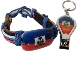 2pcs Haiti Haitian Nial clipper Flag Keychain key Chain Ring Fob w/ Bracelet  - Picture 1 of 5