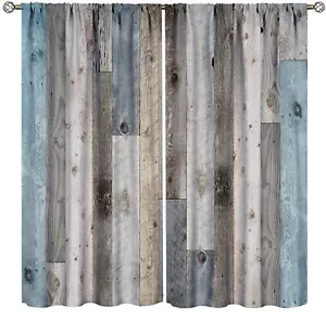 Farmhouse Barn Door Curtains Rustic Wood Country Vintage Rural Blue Grey Wood... - Picture 1 of 8