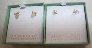 Sterling silver Mother of Pearl Heart & Faux Pearl Ball Earrings.$14.99 EACH BOX - Picture 1 of 3