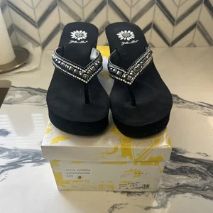 Sandali infradito zeppa strass scatola gialla neri bling misura 6 scarpe scintillanti - Foto 1 di 7