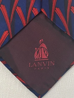Corbata de seda vintage Lanvin Paris Francia azul marino rojo negro neoclásico impresionante elegante Foto 1 de 4