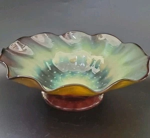 Toledo Kunstmuseum Glas mundgeblasen bunt opalisierend Karneval gewellte Schale - Bild 1 von 16
