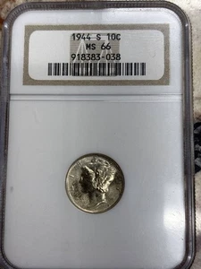 1944 S Dimes Winged Liberty Head or Mercury NGC MS-66 - Picture 1 of 2