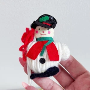 Vintage White Yarn Frosty The Snowman Ornament 3 1/4” - Picture 1 of 9