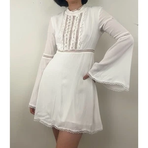 For Love & Lemons Boho White Lace Willow Bell Sleeve Dress - Picture 1 of 8