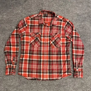 Helly Hansen Plaid Flannel Shirt Mens XL Red Gray Organic Cotton Long Sleeve - Picture 1 of 10
