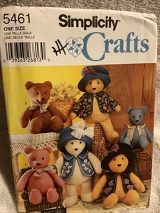 Simplicity 5461 Memory Bears & Clothes 18" 22" Sewing Pattern Craft Uncut FF - Picture 1 of 3