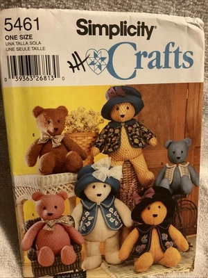 Simplicity 5461 Memory Bears & Clothes 18" 22" Sewing Pattern Craft Uncut FF - Image 1 of 3