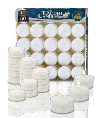 Velas de luz de té - Paquete de 50 a granel - Velas de tealight blancas sin perfume en transparente... Foto 1 de 4