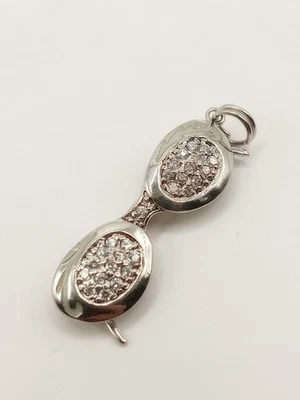 Ciondolo Donna Argento 925 Rodiato Design Occhiali Da Sole Strass Vintage  - Immagine 1 di 4