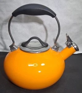 Chantal Classic Orange Enamel on Steel Tea Kettle Teapot Whistling - Picture 1 of 7