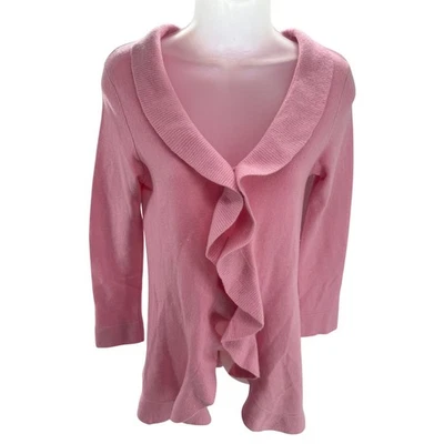Cárdigan suéter Lilly Pulitzer rosa 100 % cachemir con volantes delanteros para mujer XSmall Foto 1 de 4