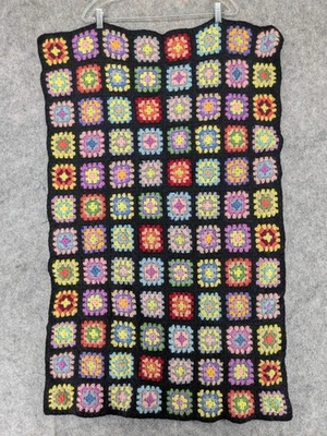 Vintage Crochet Granny Square Roseanne Afghan Throw Blanket Multicolor 25"x40" - Image 1 of 4