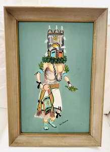 Pintura al óleo firmada por Eric Humetewa muñeca Katchina - Imagen 1 de 10