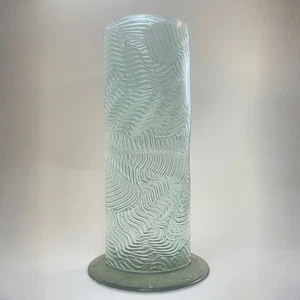 Handcrafted Contemporary Art Glass Sculpture, Aqua Veil, Wave Textured Design - Picture 1 of 2