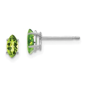 14k White Gold 6x3mm Marquise Peridot Stud Earrings for Women 0.36gm L-7 mm - Picture 1 of 4