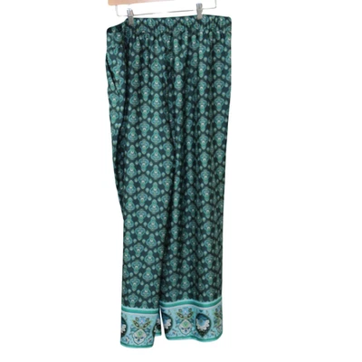 Calça Palazzo Paisley Verde Loft Boho Festival Feminina Tamanho Grande - Imagem 1 de 4