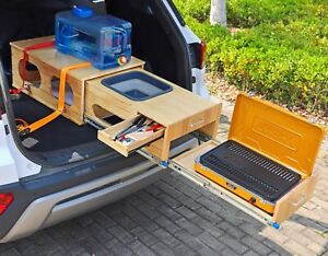Overland Kitchen, Vehicle Camping Table with Drawer, for SUV Trunk Bed Storage