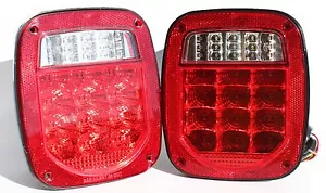 TJ CJ YJ JK Replacement Stop Turn Tail Lights w Bright Red LED's Stud Mount - Picture 1 of 12