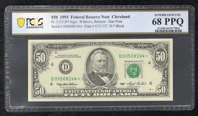FR. 2125-D* 1993 $50 *STAR* FRN CLEVELAND, OH PCGS BANKNOTE GEM UNC-68PPQ (M) - Image 1 of 2