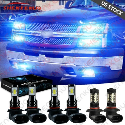 8000K Blue LED Headlights + Fog Bulbs for Chevy Silverado 03-06 Avalanche 02-05 - Image 1 of 4