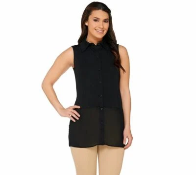 Top Susan Graver Talla 2X Negro Premier Tejido Sin Mangas con Detalle de Gasa Transparente Foto 1 de 4