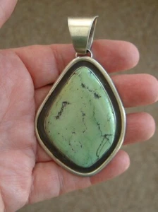 Navajo Native American Chimney Butte-Nuguematz Green Turquoise 925 SS Pendant - Picture 1 of 3