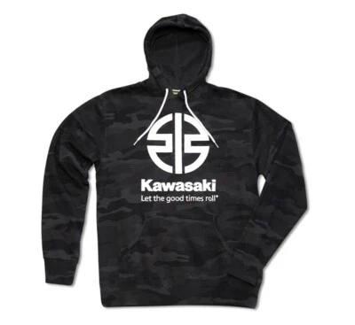 Nueva sudadera con capucha pulóver camuflada con logotipo Kawasaki River Mark, negra, mediana Foto 1 de 3