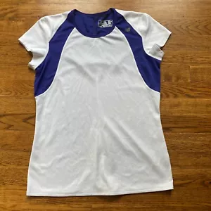 New Balance Shirt Womens Medium M White and Purple Short Sleeve Running Top - Picture 1 of 6