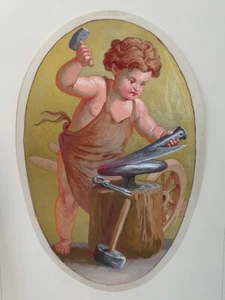 Gouache Putto Vulkan/Hephaistos - Klassizismus, Anfang 19. Jahrhundert - Bild 1 von 10