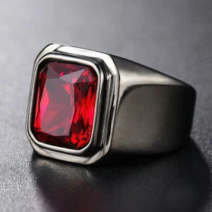 Men Women Black Stainless Steel Blue Stone Ring Band Wedding Gift Size 7-12 - Picture 1 of 14