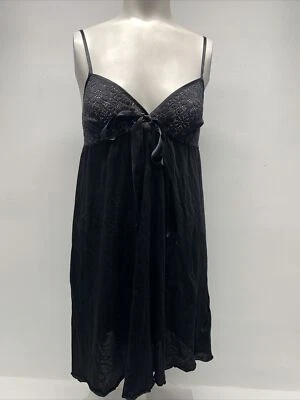 Hanro Dress Slip Babydoll Nightgown Sleeveless Bow Lace Lingerie Sleep Black XS - Image 1 of 4