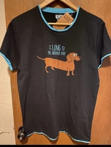 Small NEW Lazy One DACHSHUND I LONG TO BE AROUND YOU Dog PJ Tee Shirt Free Ship - Picture 1 of 7