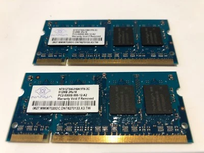 Nanya 1gb Laptop RAM (2 x 512mb 2Rx16 PC2-5300s-555-12-A2) - Image 1 of 4