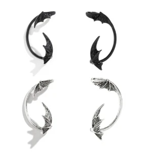 Bat Ear Non Pierced Clip Earring Trendy Simple Silver Black Ear Bone Cuff - Picture 1 of 12