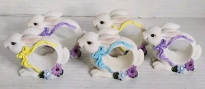 Anelli Tovagliolo Coniglietto Porta Conigli Primavera Pasqua Pastelli Fiori Lotto di 5 (T122) - Foto 1 di 11