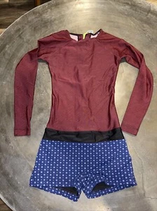 Seea Red Blue Long Sleeve Rash Guard Surfsuit Playsuit Swami Swimsuit Size XS - Picture 1 of 5