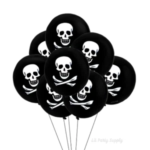 "Paquete de 12 globos de fiesta de calavera y tibias cruzadas con tema pirata Jolly Rogers de 12" - Imagen 1 de 2