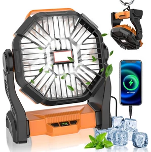 Portable Battery Powered Fan USB Rechargeable Camping Tent Fan with LED Light US - Picture 1 of 9