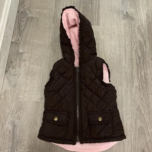 Baby Headquarters Girls Hooded Vest sz 18 Months Brown Quilted Zip Front - Picture 1 of 23