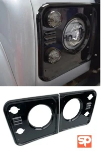 PAINTED GLOSS BLACK Pair Front Light Surrounds for Land Rover Defender 90 110 - Picture 1 of 1