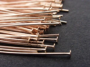 100 x Rose Gold Brass Flat Headpins 30mm Jewellery Making Findings (F43) - Picture 1 of 2